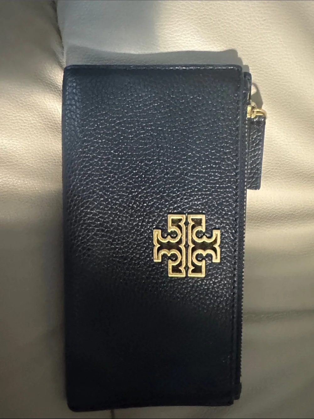 Tory Burch Navy Pebbled Leather Continental Wallet with Gold Logo